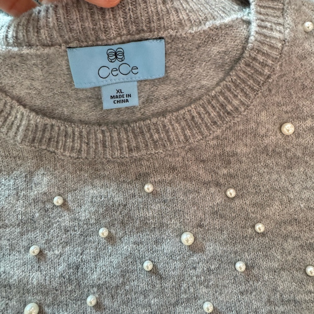 CECE MACY'S Scattered Faux Pearl Heathered Gray Sweater Size XL NWT - Picture 5 of 7